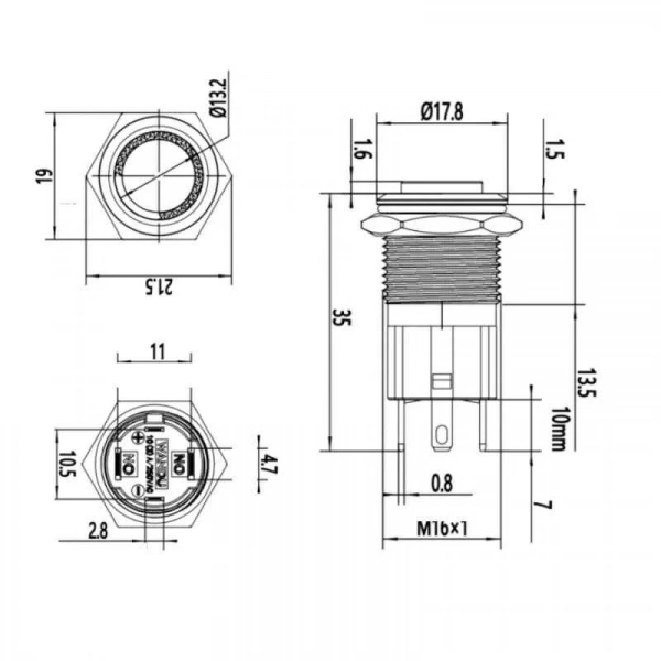 WD16D-G1-E 16mm Çıkık Yaylı Işıklı Metal Buton - Sarı