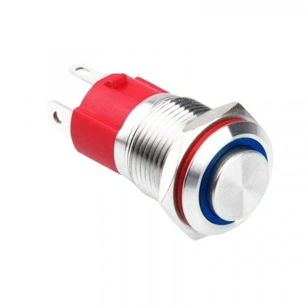 WD16D-G1Z-E 16mm Çıkık Anahtarlı Işıklı Metal Buton - Mavi