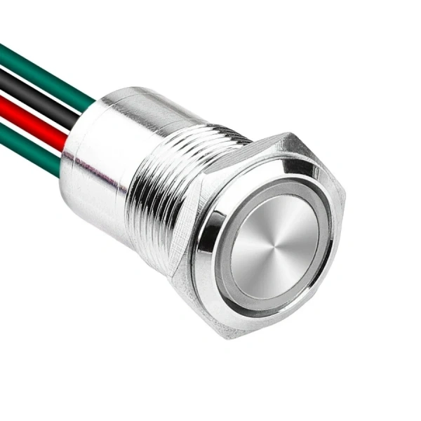 WD16D1-P2-E 16mm Düz Yaylı Işıklı Kablolu Metal Buton - Beyaz