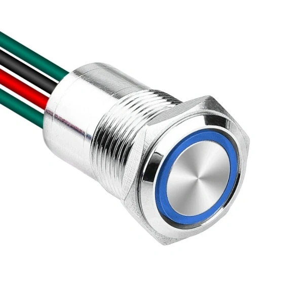 WD16D1-P2Z-E 16mm Düz Anahtarlı Işıklı Kablolu Metal Buton - Mavi