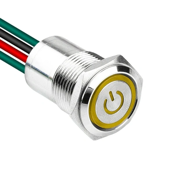 WD16D1-P2Z-EC 16mm Düz Anahtarlı Işıklı Power Kablolu Metal Buton - Sarı