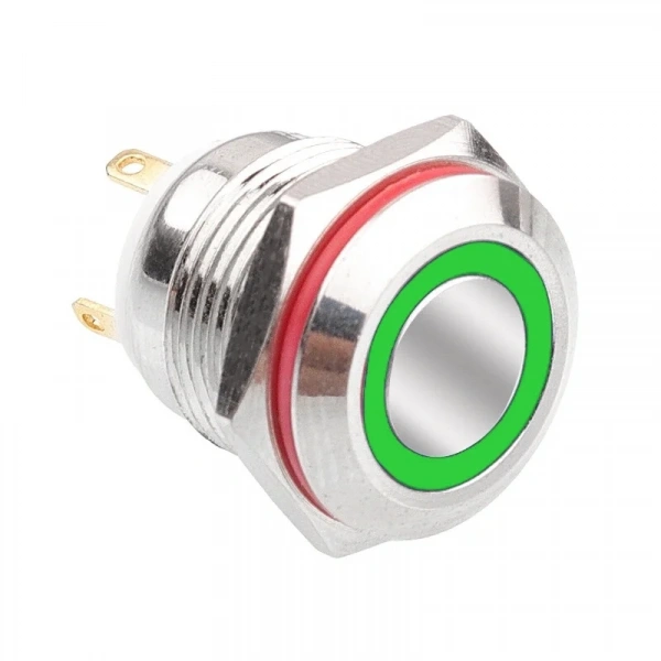 WD16H-P1-E 16mm Düz Yaylı Işıklı Metal Buton - Yeşil