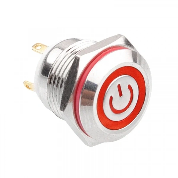 WD16H-P1-EC 16mm Düz Yaylı Işıklı Power Metal Buton - Kırmızı