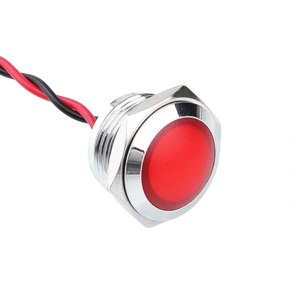 WD16L-P2 16mm 12-24V Kablolu Metal Sinyal Lambası - Kırmızı