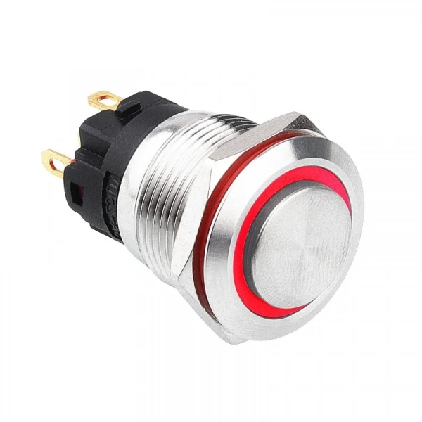 WD19A-G1-E 19mm Çıkık Yaylı Işıklı Metal Buton - Kırmızı