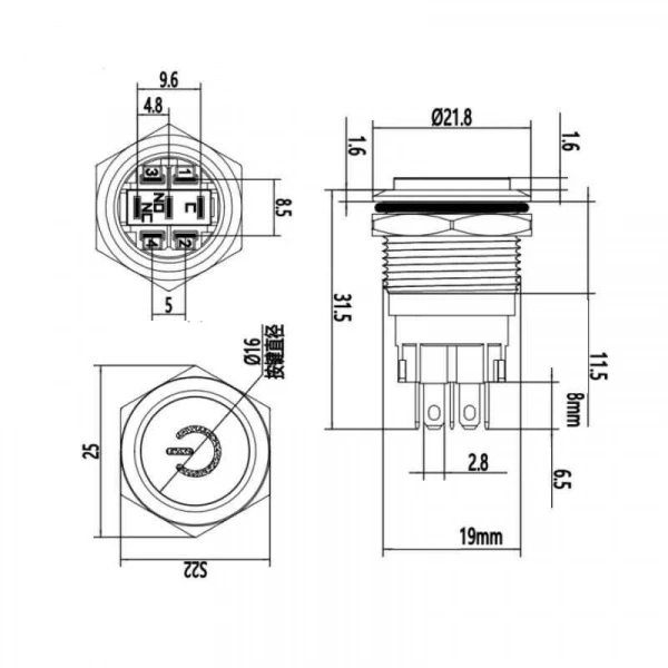 WD19A-G1Z-C 19mm Çıkık Anahtarlı Işıklı Power Metal Buton - Sarı