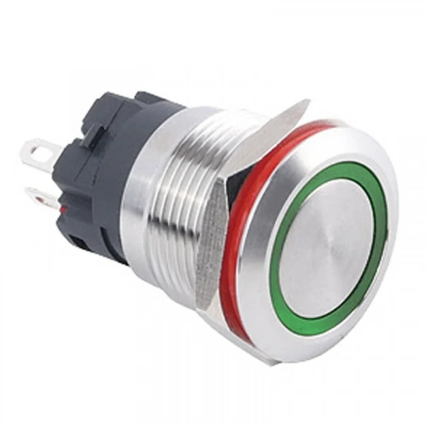WD19A-P1-E 19mm Düz Yaylı Işıklı Metal Buton - Yeşil