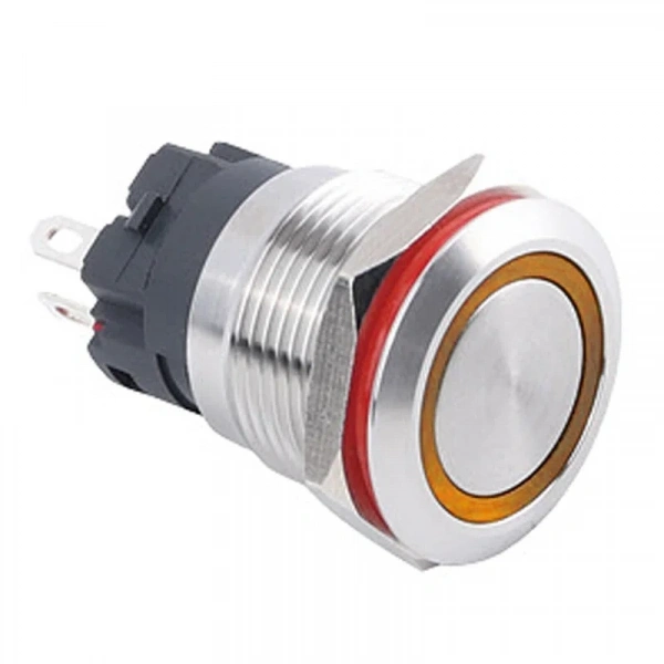 WD19A-P1Z-E 19mm Düz Anahtarlı Işıklı Metal Buton - Sarı