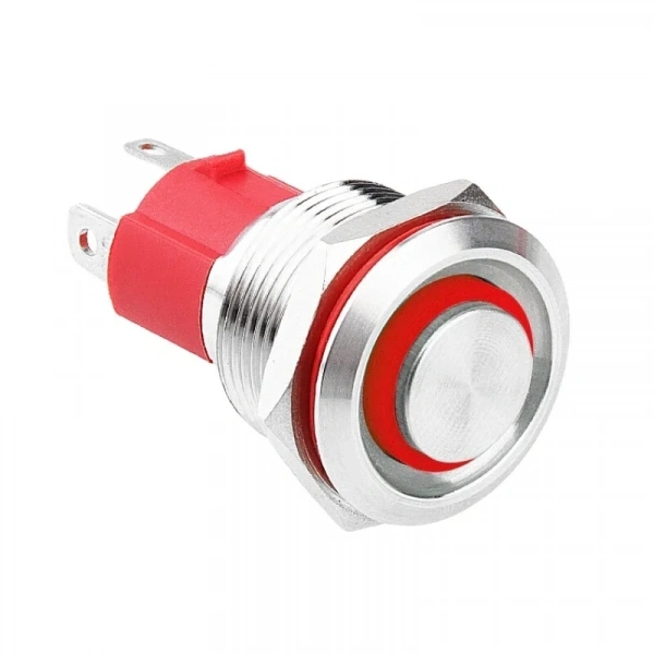 WD19D-G1-E 19mm Çıkık Yaylı Işıklı Metal Buton - Kırmızı