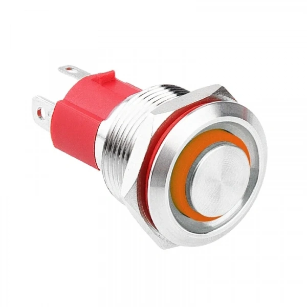 WD19D-G1-E 19mm Çıkık Yaylı Işıklı Metal Buton - Sarı