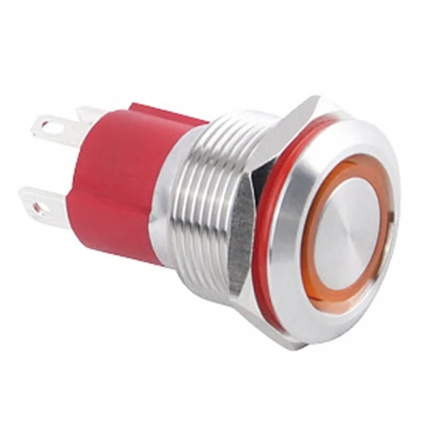 WD19D-P1-E 19mm Düz Yaylı Işıklı Metal Buton - Sarı