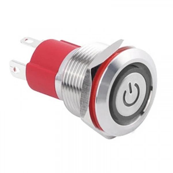 WD19D-P1Z-EC 19mm Düz Anahtarlı Işıklı Power Metal Buton - Beyaz
