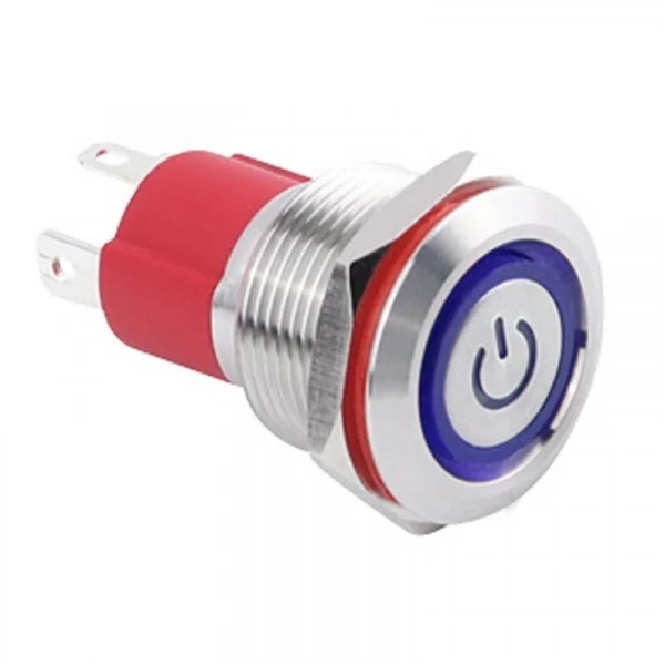 WD19D-P1Z-EC 19mm Düz Anahtarlı Işıklı Power Metal Buton - Mavi