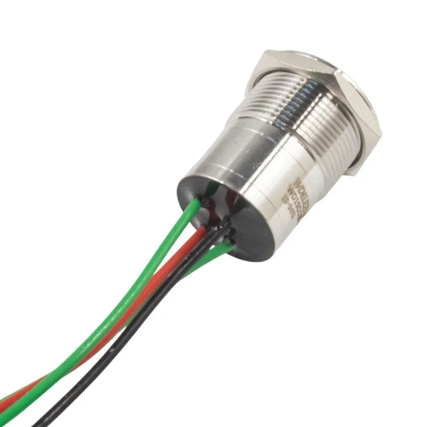 WD19D1-P2-E 19mm Flat Spring Illuminated Metal Button with Cable - Blue
