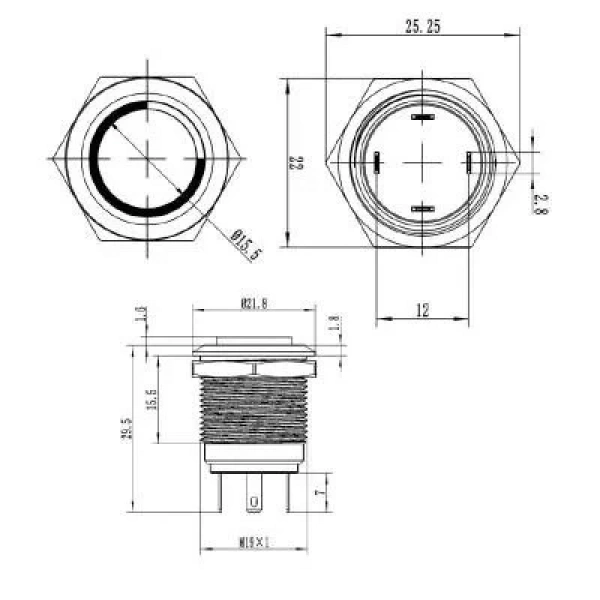 WD19H-G1-E 19mm Çıkık Yaylı Işıklı Metal Buton - Beyaz