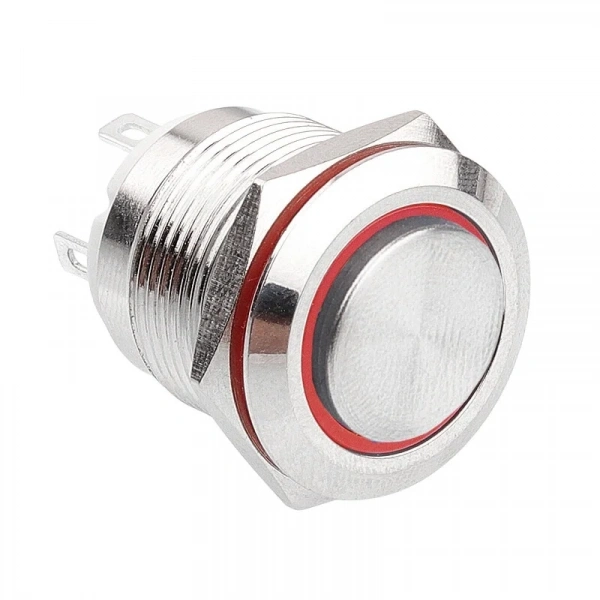 WD19H-G1-E 19mm Çıkık Yaylı Işıklı Metal Buton - Kırmızı