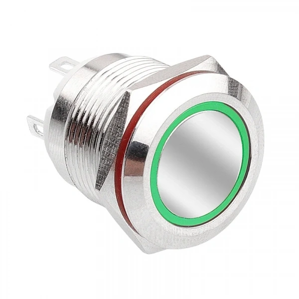 WD19H-P1-E 19mm Düz Yaylı Işıklı Metal Buton - Yeşil