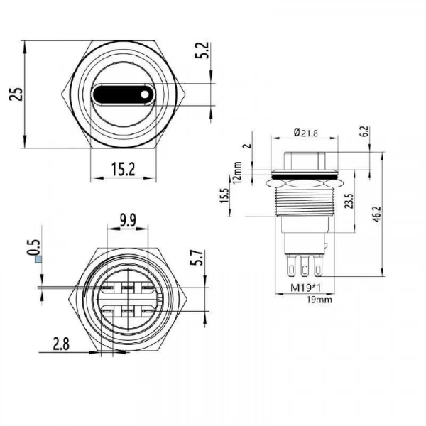 WD19X-P1 19mm Anahtarlı Mandal Buton 1NO+1NC