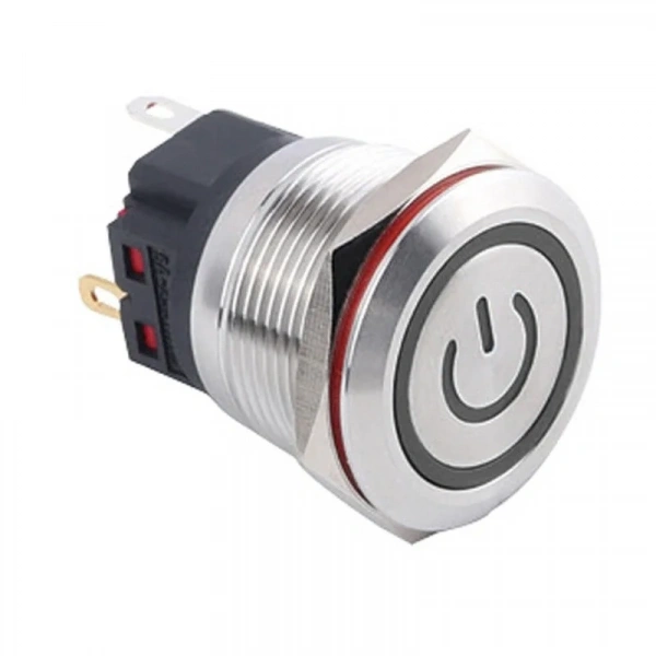 WD22B-P1-EC 22mm Düz Yaylı Işıklı Power Metal Buton - Beyaz