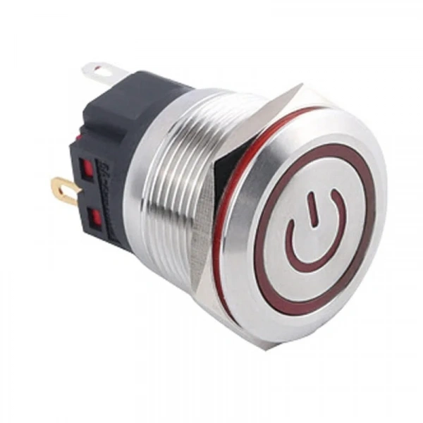 WD22B-P1Z-EC 22mm Düz Anahtarlı Işıklı Power Metal Buton - Kırmızı