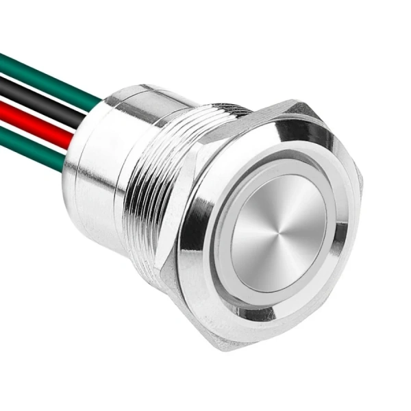 WD22D1-P2Z-E 22mm Düz Anahtarlı Işıklı Kablolu Metal Buton - Beyaz