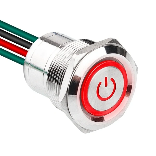 WD22D1-P2Z-EC 22mm Straight Key Illuminated Metal Push Button with Power Cable - Red