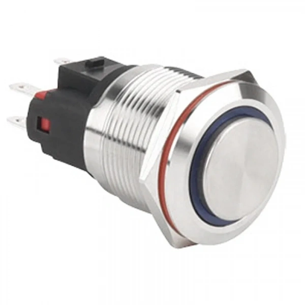 WD22E-G1-E 22mm Çıkık Yaylı Işıklı Metal Buton - Mavi