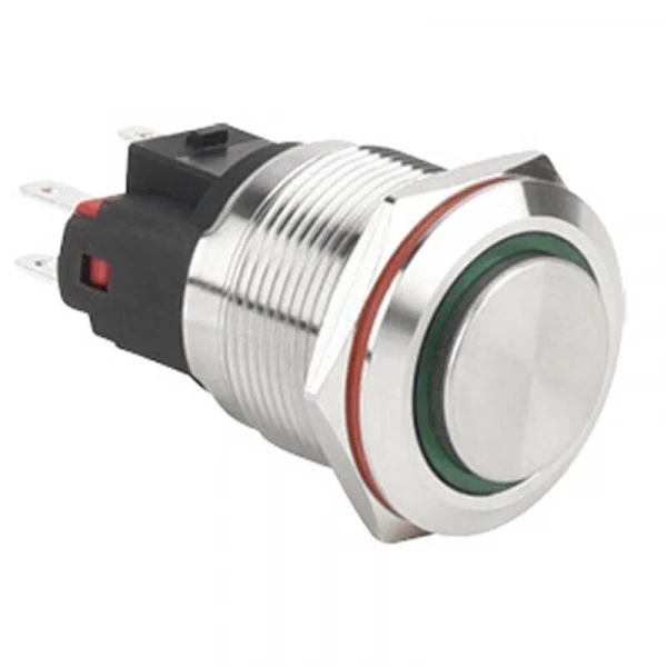 WD22E-G1-E 22mm Çıkık Yaylı Işıklı Metal Buton - Yeşil