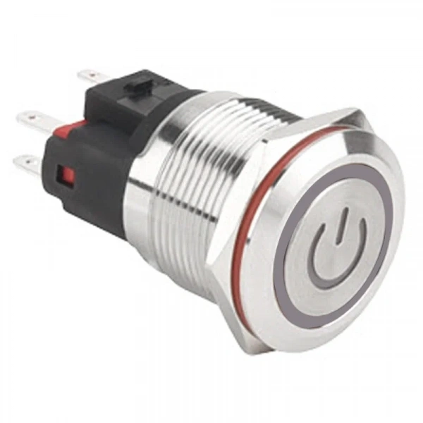 WD22E-P1Z-EC 22mm Düz Anahtarlı Işıklı Power Metal Buton - Beyaz