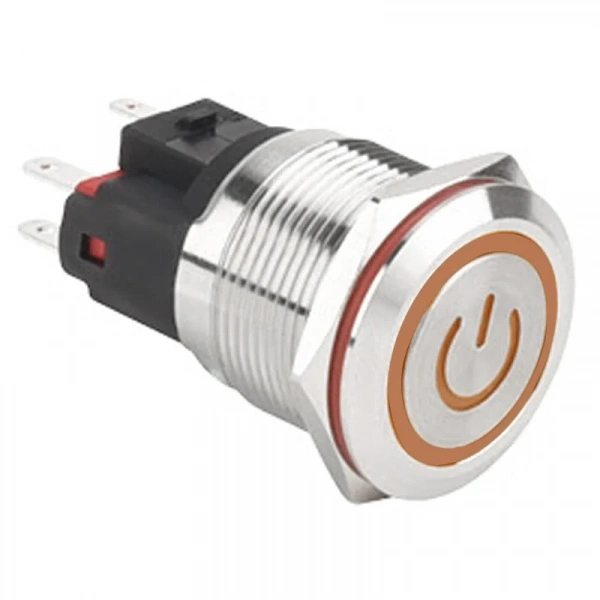 WD22E-P1Z-EC 22mm Düz Anahtarlı Işıklı Power Metal Buton - Sarı