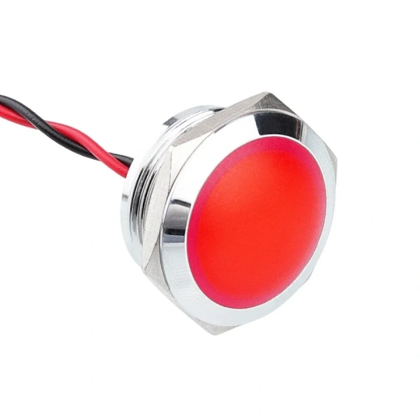 WD22L-P2 22mm 12-24V Kablolu Metal Sinyal Lambası - Kırmızı