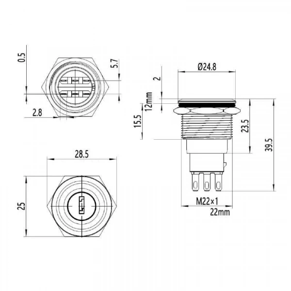 WD22Y-P1 22mm Anahtarlı Mandal Buton 1NO+1NC