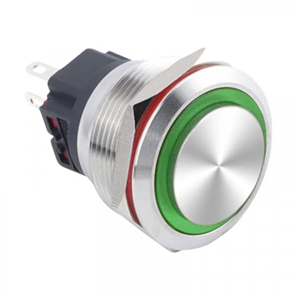 WD25B-G1Z-E 25mm Çıkık Anahtarlı Işıklı Metal Buton - Yeşil