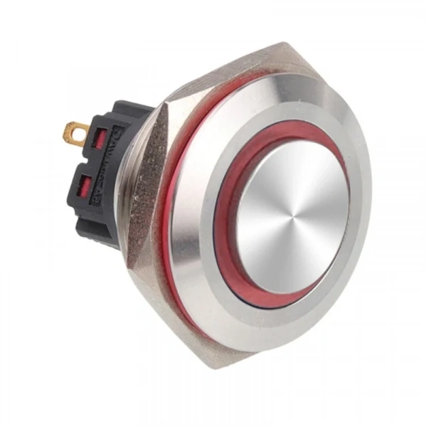 WD28B-G1-E 28mm Çıkık Yaylı Işıklı Metal Buton - Kırmızı