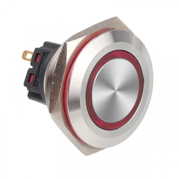 WD28B-P1-E 28mm Düz Yaylı Işıklı Metal Buton - Kırmızı