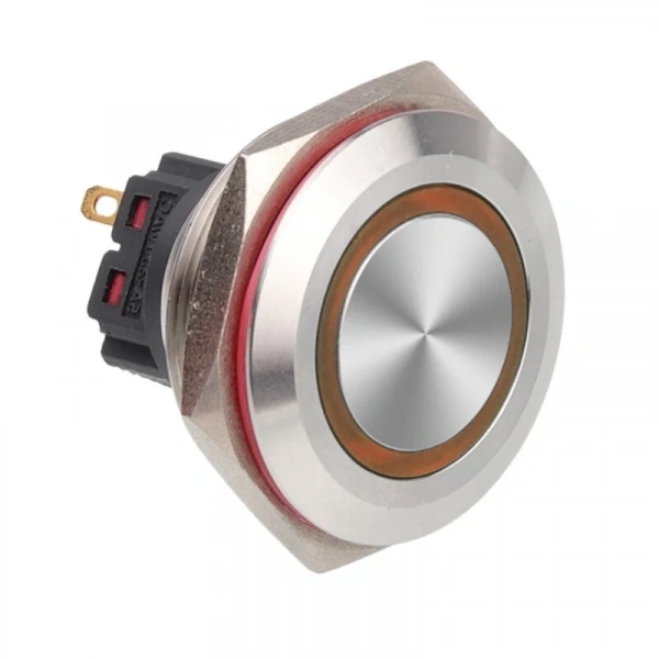 WD28B-P1-E 28mm Düz Yaylı Işıklı Metal Buton - Sarı
