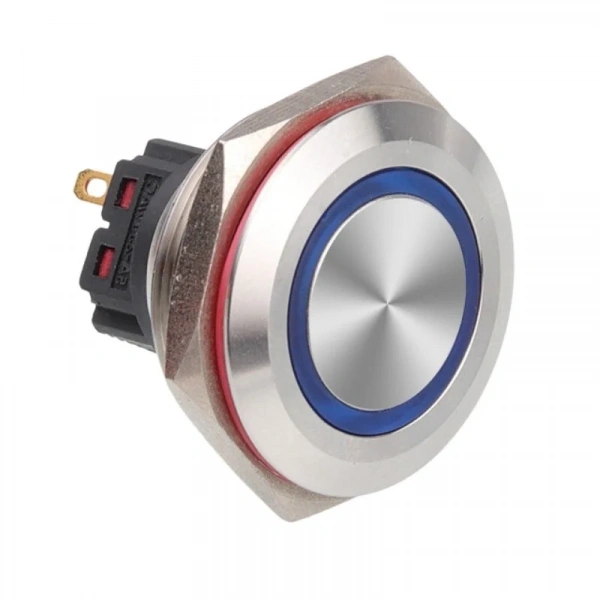 WD28B-P1Z-E 28mm Düz Anahtarlı Işıklı Metal Buton - Mavi