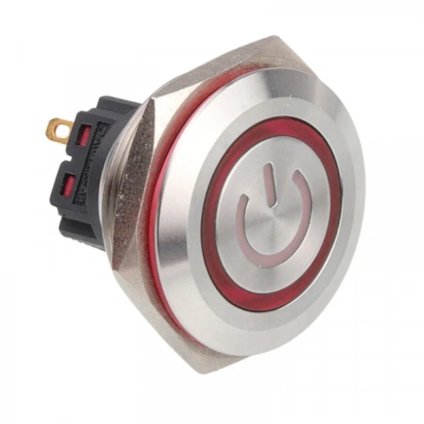 WD30B-P1-EC 30mm Düz Yaylı Işıklı Power Metal Buton - Kırmızı