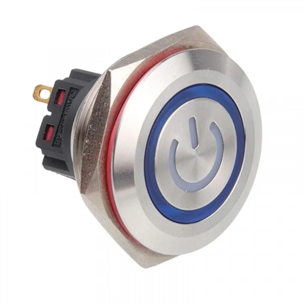 WD30B-P1-EC 30mm Düz Yaylı Işıklı Power Metal Buton - Mavi