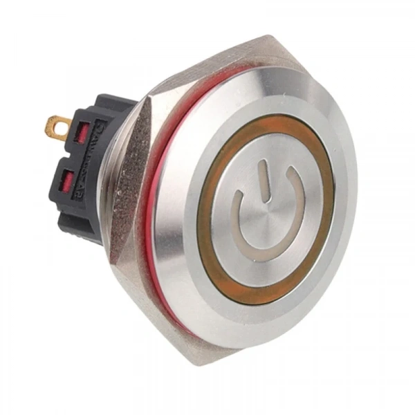 WD30B-P1-EC 30mm Düz Yaylı Işıklı Power Metal Buton - Sarı