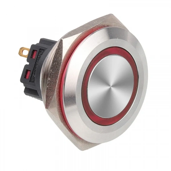 WD30B-P1Z-E 30mm Düz Anahtarlı Işıklı Metal Buton - Kırmızı