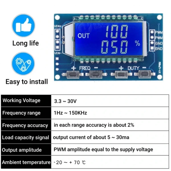 XY-LPWM LCD Ekranlı Sinyal Jenaratör Modülü Kare Dalga Üretici 1Hz-150Khz
