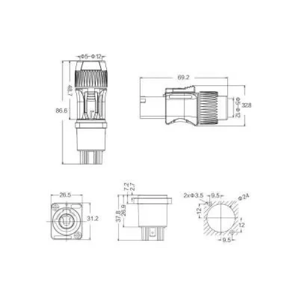 YF-24-C03SX-02-002 3-Pin IP67 Powercon Konnektör - Çıkış