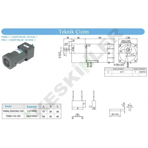 YN90-120 220V 120W 435RPM AC Motor