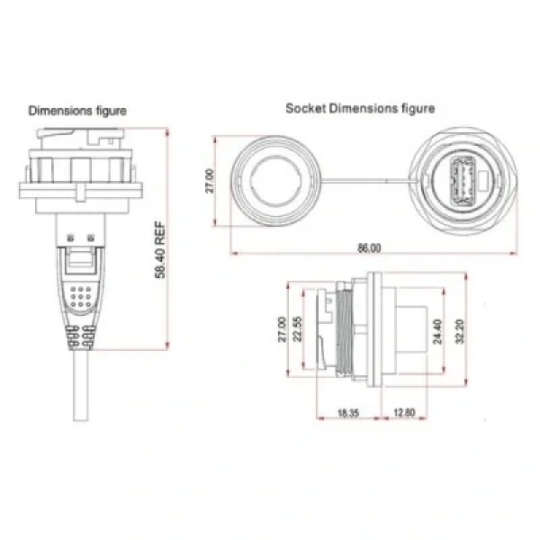 YU-USB2-MP-MP-1M-001 Su Geçirmez Erkek-Erkek USB Konnektör - 1M Kablo