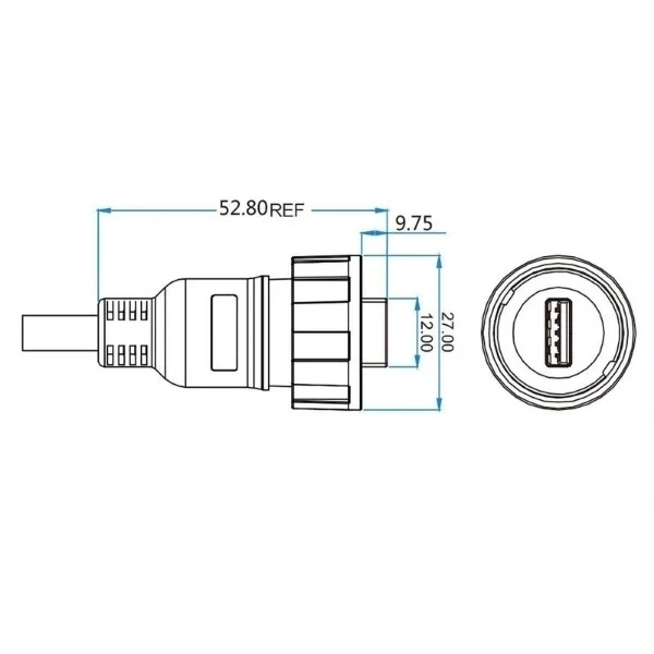 YU-USB2-MP-MP-1M-002 Su Geçirmez Erkek-Erkek USB Konnektör - 1M Kablo