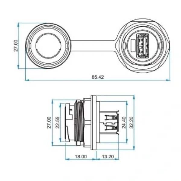 YU-USB3-JSX-01-001 Su Geçirmez USB Konnektör - Dişi
