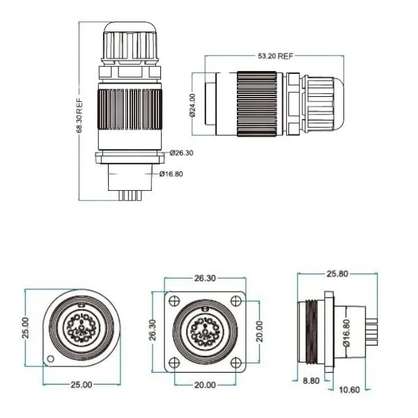 YW-16-J09SX-03-401 9-Pin Su Geçirmez Konnektör - Dişi