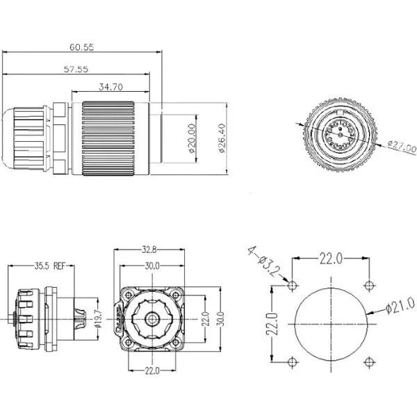 YW-20-J09PE-03-001 9-Pin Su Geçirmez Konnektör - Dişi