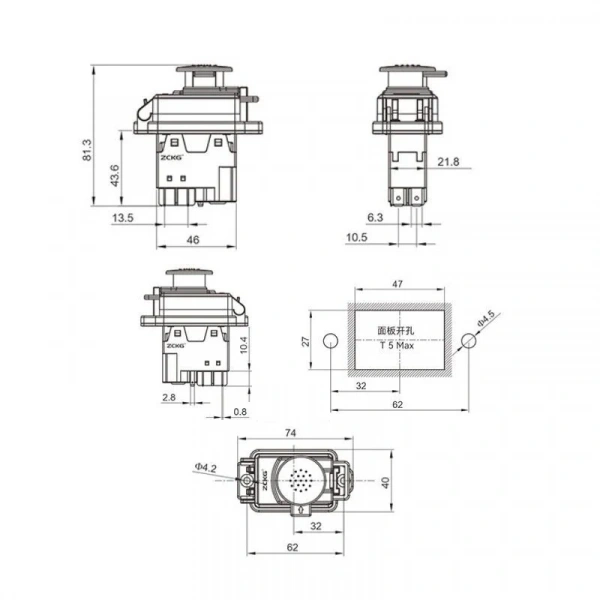 ZCD-02D1 5-Pin Elektromanyetik Switch